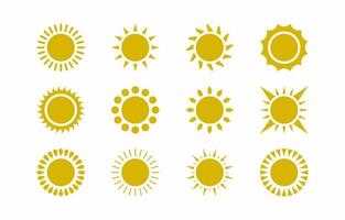 colección de iconos de forma de sol plano de verano amarillo vector