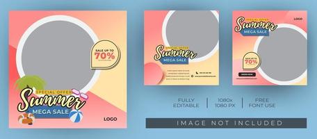 plantilla de venta de verano para banner de plantilla de redes sociales con color rosa vector