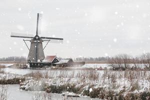 molinos de viento en kinderdijk, los países bajos en invierno foto