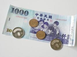 Taiwan banknotes and coins, 1000 Taiwan dollars. photo