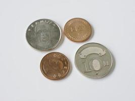 1 yuan and 10 yuan Taiwan coin close-up, isolated on a white background. photo