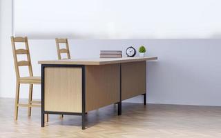 3D rendering Classic desktop table scene, Wood office scene photo