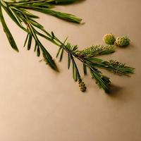 Beige background with a fir branch photo