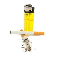 Cigarette butt ash isolated on white background photo