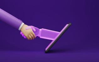 Businessmen join hands with holograms to do business on mobile. 3D rendering, 3D illustration photo