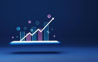 Incremental graphs and arrows on smartphones. 3D rendering, 3D illustration photo