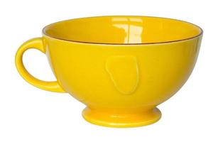 empty yellow cup isolated on white with clipping path photo