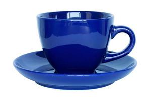 empty dark blue cup and saucer isolated on white with clipping path photo