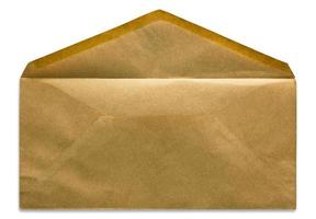 open brown envelope isolated on white background photo