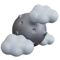 3d rendering moon with three clouds isolated png