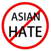 Text ASIAN HATE is in red circle With red line projected through the circle. Stop ASIAN HATE. Text is in traffic sign. Isolated on white background. photo