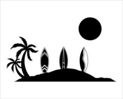 Palm Tree with Surfboard in Silhouette White Background vector