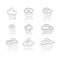 conjunto de dodle cloud con lluvia vector