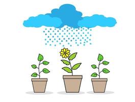 Vector Rain on Potted Plants Illustrations White Background