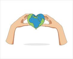 Symbol Globe Heart with Hands Vector