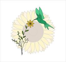 Vector of Flying Hummingbird on Flower Plants