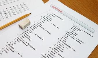 english exam on table photo