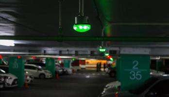 green light in parking lot photo