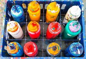botellas de colores en estuche de plástico foto