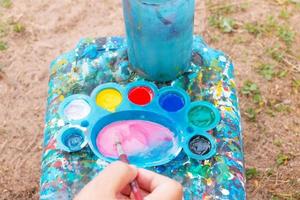 color filled palette on table photo