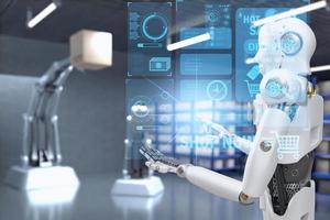 Robot arm Object for manufacturing industry technology Product export and import of future Robot cyber in the warehouse by hand mechanical future technology photo
