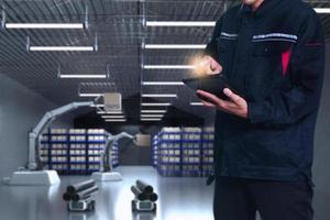 Cat robot for industry 4.0 3d render communication to people cybernetic manufacturing connection in factory automate in car dealership automation futuristic future cat toy intelligence 3d render photo