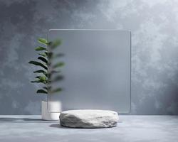 Abstract Stone Platform Podium with Plant Product Presentation and Showcase Background 3D Rendering photo