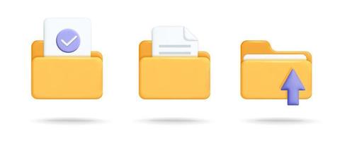 3d vector collection of yellow file folders with paper sheets icons design