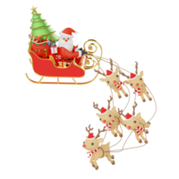 Père Noël sur un traîneau avec rendu 3D isolé de rennes png