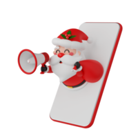 santa claus con smartphone aislado 3d render png