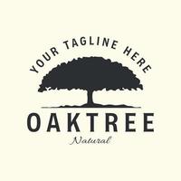 oak tree with logo vintage vector illustration icon template design