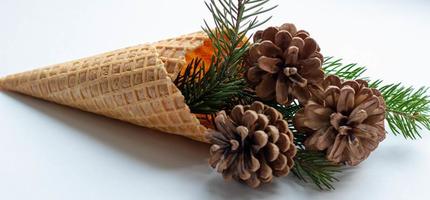 and ice cream cones on white background. photo