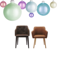 Christmas ball with wooden chair clipping path transparent background png