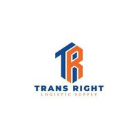 Abstract initial letter TR or RT logo in blue-orange color isolated in white background applied for logistic company logo also suitable for the brands or companies have initial name RT or TR. vector