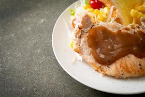 pork steak with black peppers gravy sauce photo