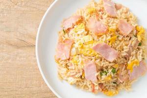 bacon ham fried rice on plate photo