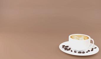 taza de café de renderizado 3d y granos de café para copiar espacio sobre fondo marrón, concepto de café de ilustración 3d foto