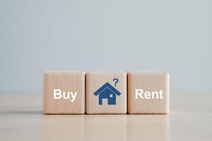 Buy or rent home concept. Real estate, Property investment. Choice between buy and rent. tenancy house. Home purchase dealing. photo