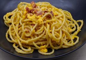 Traditional Italian Spaghetti alla Carbonara close-up. photo