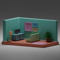 3d rendered isometric cute family room perfect for design project photo