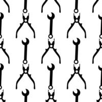 Pattern of pliers and wrench on white background. Vector image to use as print in clothing or background