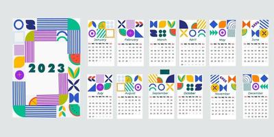 Monthly calendar template in neo geo style for 2023 vector