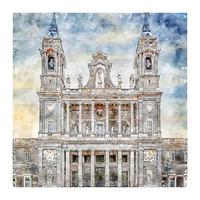 Madrid Spain Watercolor sketch hand drawn illustration vector