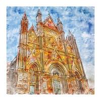 Duomo di Orvieto Italy Watercolor sketch hand drawn illustration vector