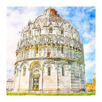 Pisa Tuscany Italy Watercolor sketch hand drawn illustration vector