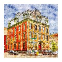 Manhattan New York Watercolor sketch hand drawn illustration vector