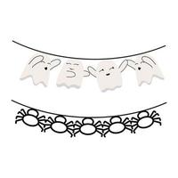 Set garland with different Flags for Halloween or Thanksgiving Day. illustration of Pennants set on white isolated background. Ghost, spider. vector