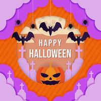 diseño de ilustración de feliz halloween de arte de corte de papel vector