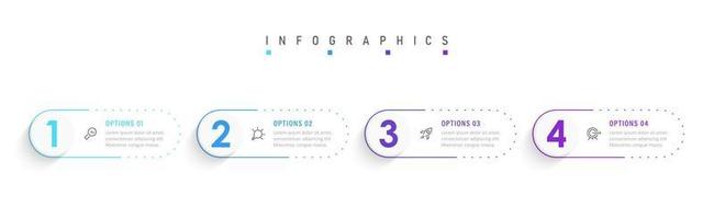 plantilla de diseño de etiquetas infográficas vectoriales con iconos y 4 opciones o pasos. se puede utilizar para diagramas de proceso, presentaciones, diseño de flujo de trabajo, banner, diagrama de flujo, gráfico de información. vector