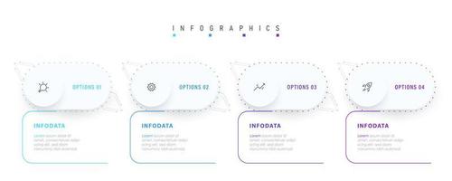 plantilla de diseño de etiquetas infográficas vectoriales con iconos y 4 opciones o pasos. se puede utilizar para diagramas de proceso, presentaciones, diseño de flujo de trabajo, banner, diagrama de flujo, gráfico de información. vector